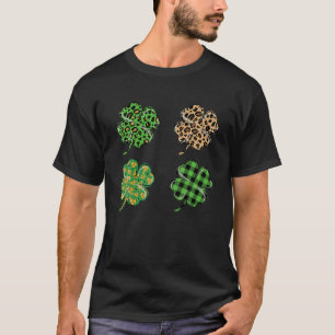 Four Lucky Leopard Irish Clover Shamrocks St Patri T-Shirt