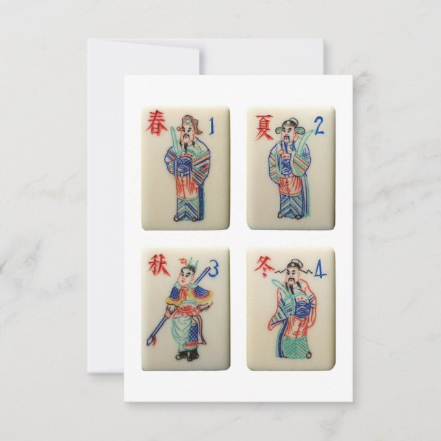 Four Mahjong Season tiles (Warriors) Invitation (Front)