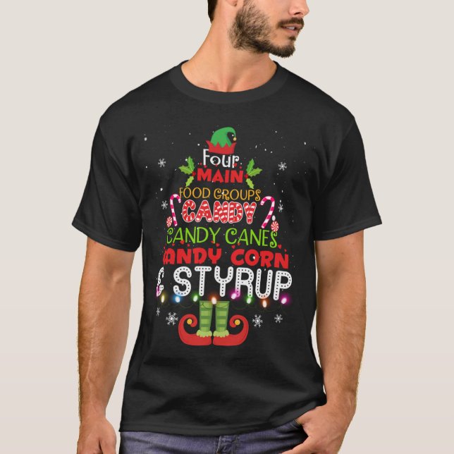 Four Main Foods Elf Buddy Christmas Pajama T-Shirt (Front)
