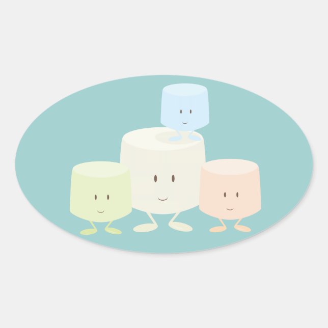 Four marshmallows smiling together oval sticker (Front)
