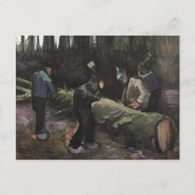 Four Men Cutting Wood, Van Gogh Fine Art Postcard (Front)