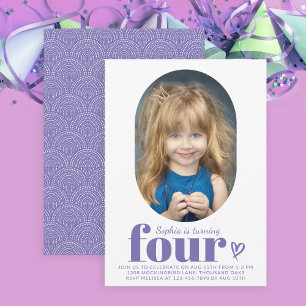 Four Modern Minimal Photo 4th Birthday Invitation