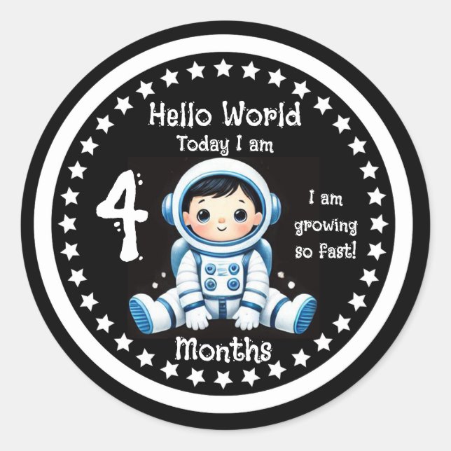 Four months baby milestone Astronaut  Classic Round Sticker (Front)