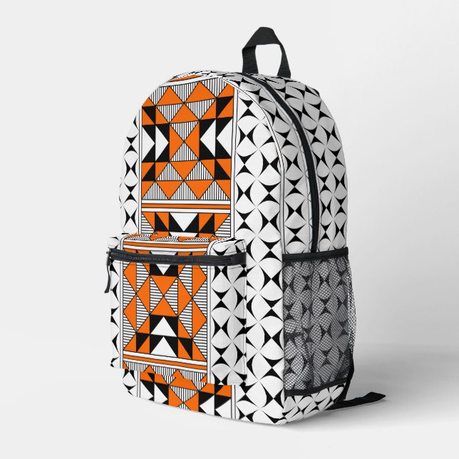 Four Mountains in Orange Printed Backpack (Back Corner Right)