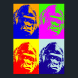 Four Multicolor Gorilla Pop Art Poster<br><div class="desc">Wild Animal Artworks and Images - Angry Gorilla Face</div>
