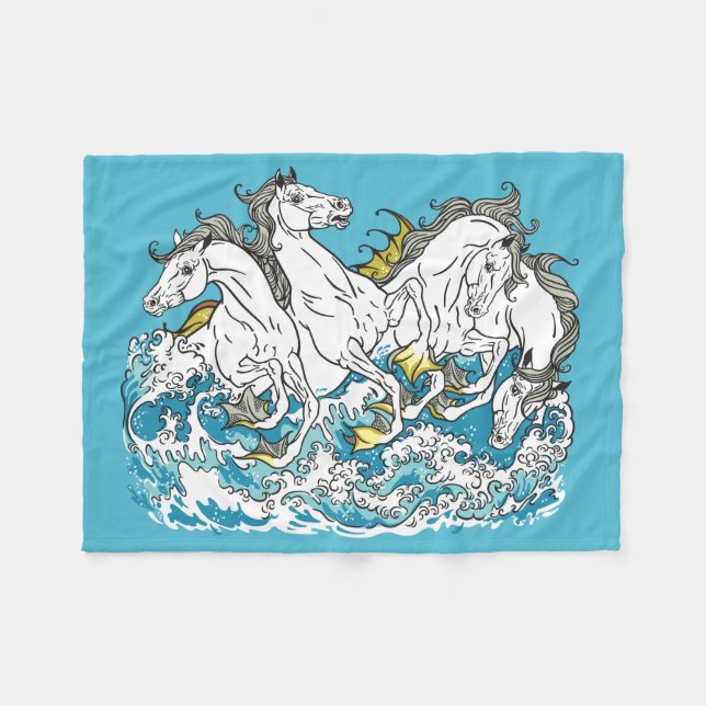 four mythological seahorses fleece blanket (Front (Horizontal))