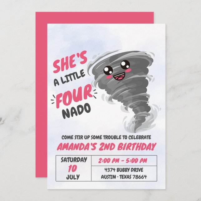 Four-Nado Tornado Fourth Birthday Party  Invitation (Front/Back)