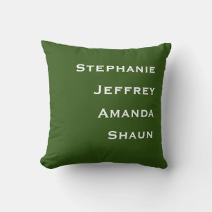 Four Names Green and White Square Cushion