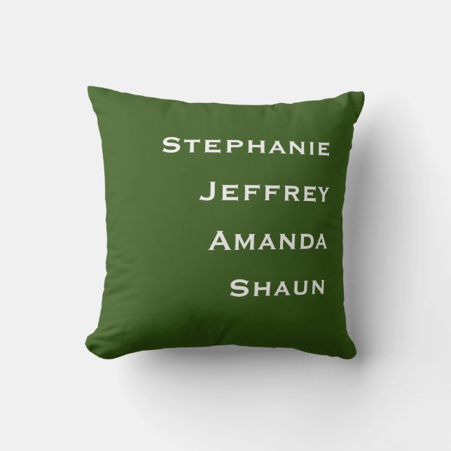 Four Names Green and White Square Cushion (Front)