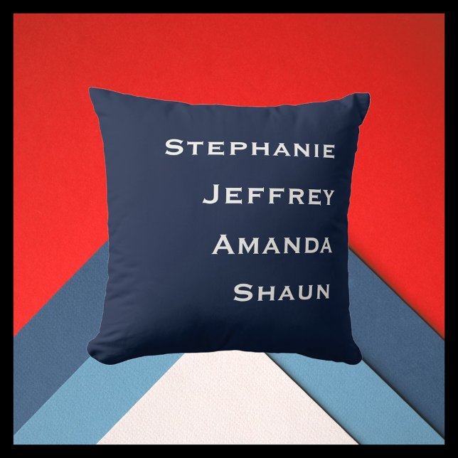 Four Names Navy Blue and White Square Cushion (Creator Uploaded)