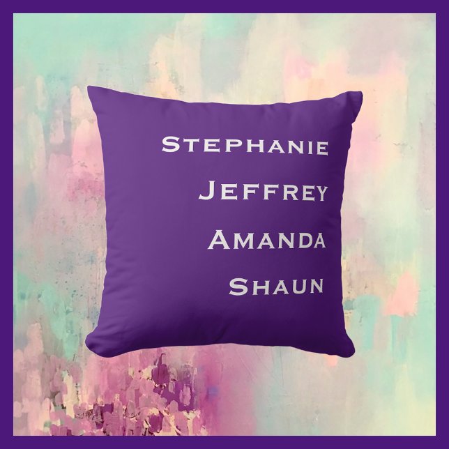 Four Names Purple and White Square  Cushion (Creator Uploaded)