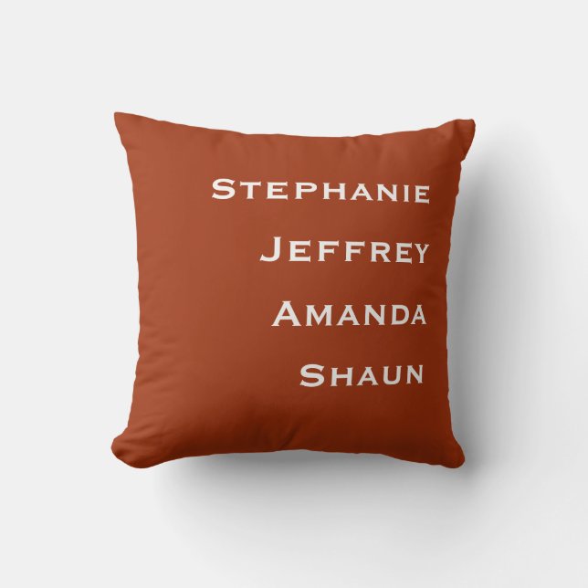 Four Names Terra Cotta and White Square Cushion (Front)