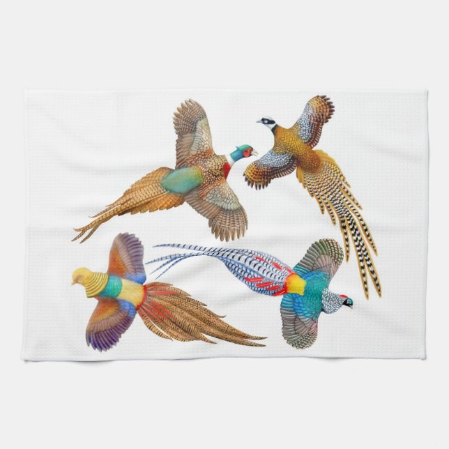 Four Ornamental Pheasants Kitchen Towel (Horizontal)