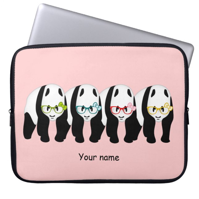 Four Pandas wearing glasses Laptop Sleeve (Front)