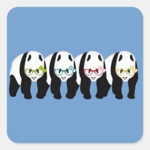 Four Pandas wearing glasses Square Sticker