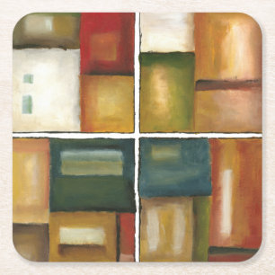 Four Panelled Painting by Jennifer Goldberger Square Paper Coaster