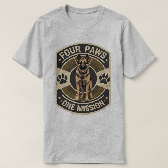 Four Paws One Mission K9 Working Dog T-Shirt (Design Front)