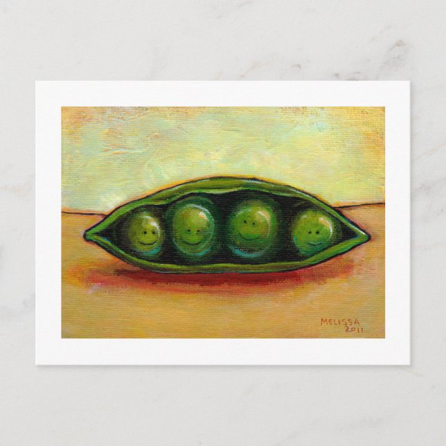 Four peas in a pod fun unique original art postcard (Front)