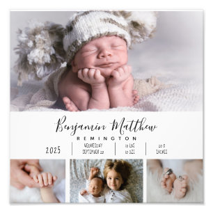 Four Photo Baby Birth Stats  Print