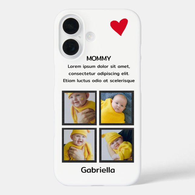 Four Photo Collage Heart Personalised Custom Text Case-Mate iPhone Case (Back)