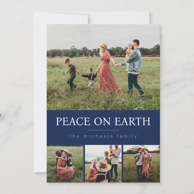Four Photo Collage Holiday Card - Navy (Front)