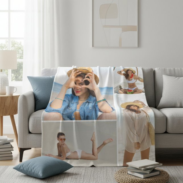 Four Photo Collage Personalised Memory Gift Fleece Blanket (Creator Uploaded)