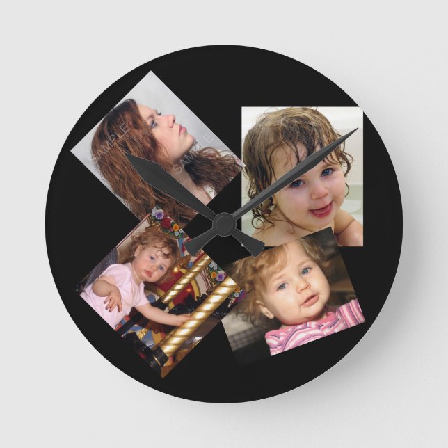 Four Photo Collage Template Round Clock (Front)