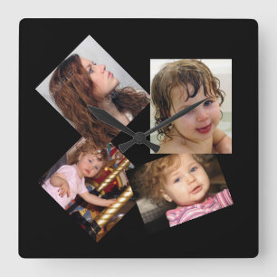 Four Photo Collage Template Square Wall Clock