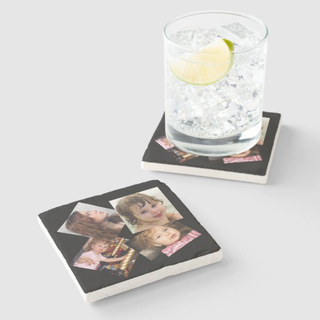 Four Photo Collage Template Stone Coaster (Side)
