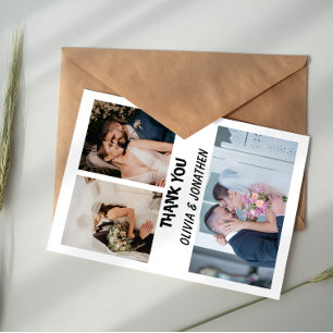 Four Photo Collage Wedding Thank You Card