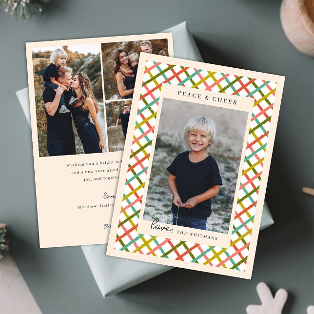 Four Photo Colourful Modern Crisscross  Holiday Card (Creator Uploaded)