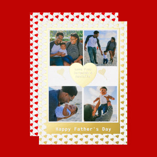 Four Photo Family Name Gold Red Hearts Fathers Day