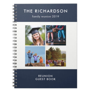 Four Photo Grid Blue and White Family Reunion Spiral Notebook