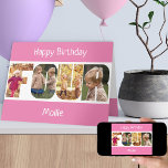 FOUR Photo Letters Pink Girls 4th Birthday Card<br><div class="desc">4th birthday card personalised for a little girl with 4 of your favourite photos in the shape of the word FOUR. The photo template is set up for you to add your pictures which are displayed in portrait format, using 1 photo for each letter. You can also customise the front...</div>