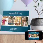 FOUR Photo Letters Pink Girls 4th Birthday Card<br><div class="desc">4th birthday card personalised for a little boy with 4 of your favourite photos in the shape of the word FOUR. The photo template is set up for you to add your pictures which are displayed in portrait format, using 1 photo for each letter. You can also customise the front...</div>