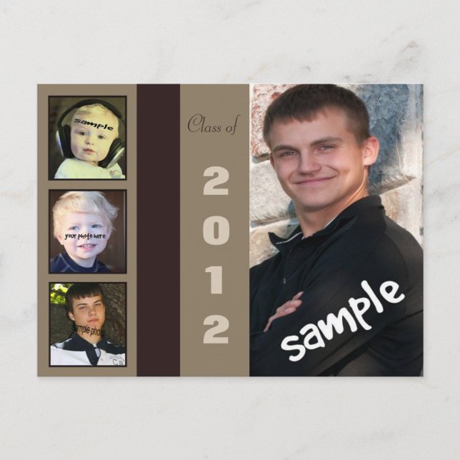 Four Photo Male Graduation Announcement Postcard (Front)