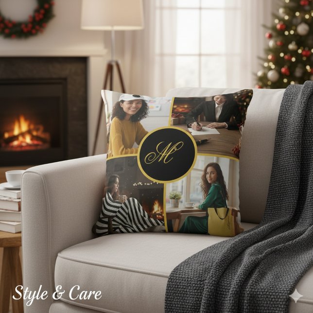 Four Photo Personalized Monogram Custom Cushion (Four Photo Personalized Monogram Custom Throw Pillow)