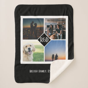 Four Photo Template and Monogram Personalised Sherpa Blanket