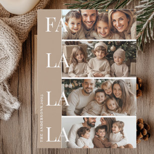 Four Photos Beige Fa La La La Christmas  Invitation