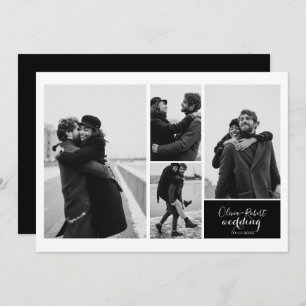 Four Photos Black and White Typography Wedding Invitation