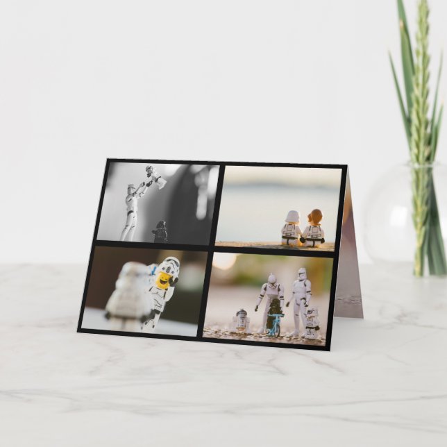 Four Photos black border Christmas Family Holiday Card (Front)