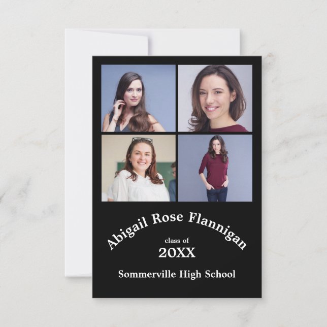 Four Photos Collage Black- 3x5  Graduation Invitation (Front)