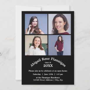 Four Photos Collage Black- Graduation Announcement