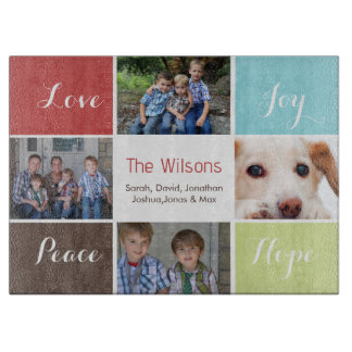 four photos collage custom glass cutting board