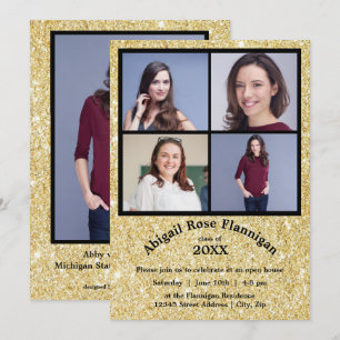 Four Photos Collage Faux Gold - Grad Announcement