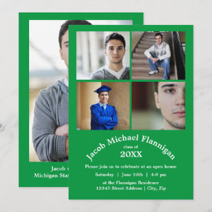 Four Photos Collage Green- Graduation Announcement