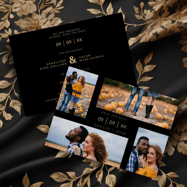 Four Photos Collage Minimalist Modern Wedding (Four Photos Collage Minimalist Modern Wedding Real Metallic Foil Save the Date Card with Envelope.)
