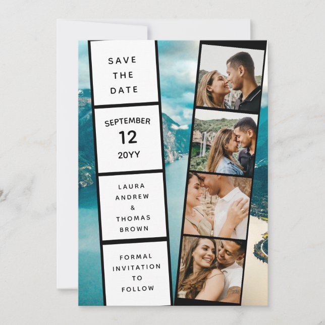Four Photos Collage Movie Inspiring Save the Date  Invitation (Front)