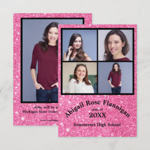 Four Photos Collage Pink - 3x5 Grad Announcement