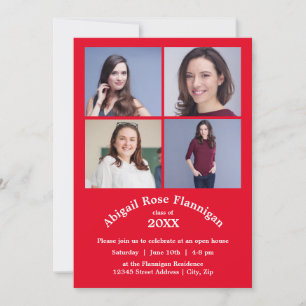 Four Photos Collage Red - Graduation Announcement